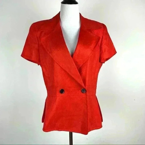 Linda Allard Ellen Tracy blazer size 10 red 100% linen double breasted 80s 90s - Picture 12 of 12